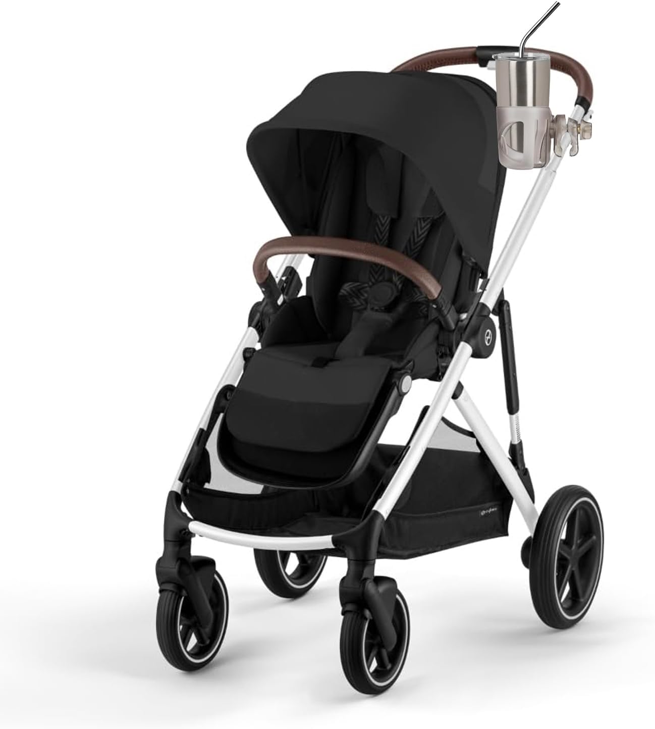 New Cup Holder Compatible with Cybex Stroller. A Solid Super Secure Fit. 360 Degrees. Anti-Shake Spill Resistant. (Black)