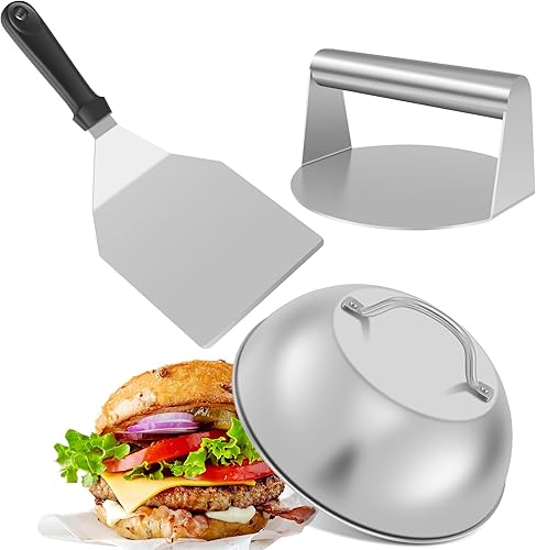 Miniatura 5 de Smash - Kit de hamburguesas con tapa, espátula de plancha de 5.5 pulgadas, prensa de hamburguesas de acero inoxidable de 8.9 pulgadas, cubierta de