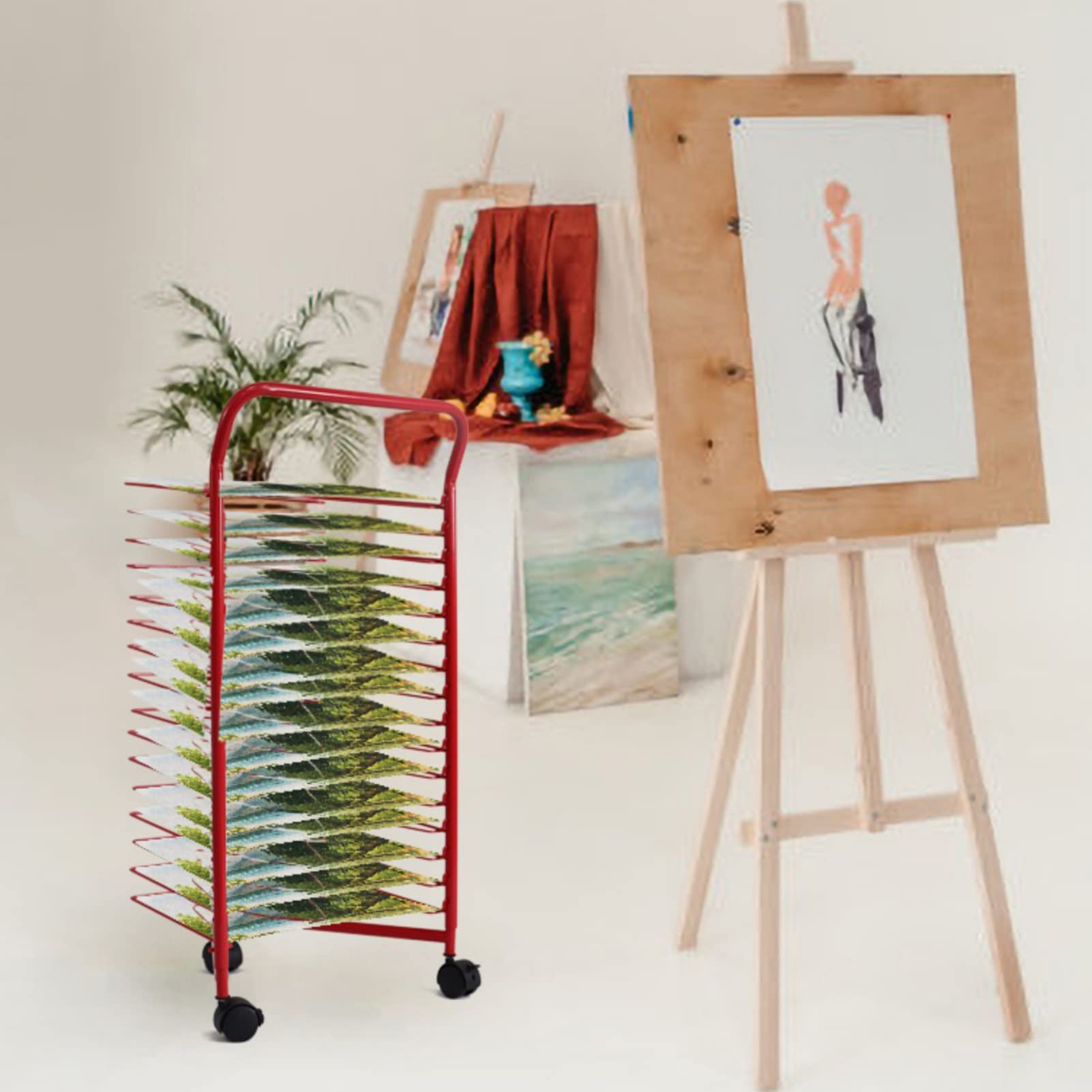 Étagère de Rangement pour matériel Artistique, étagère métallique empilable à 16 Niveaux, idéale pour présenter et sécher Les œuvres d'art et Les activités manuelles en Classe, Parfaite pour