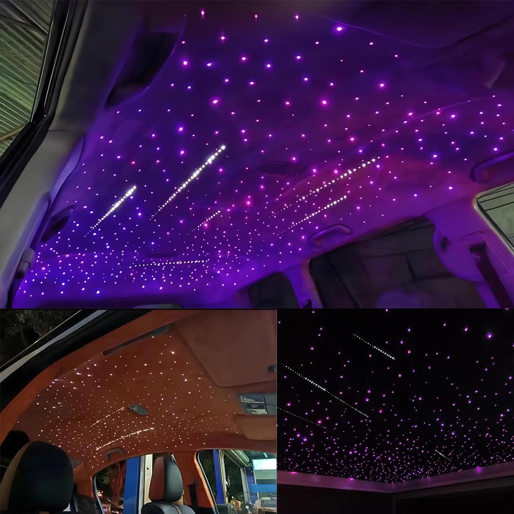 AKEPO Kit de Luces de Fibra óptica parpadeantes de 10 W + Estrella fugaz para Uso doméstico en el Coche, Control de aplicación de meteoritos, luz de Techo activada por música, Motor de luz RGBW +