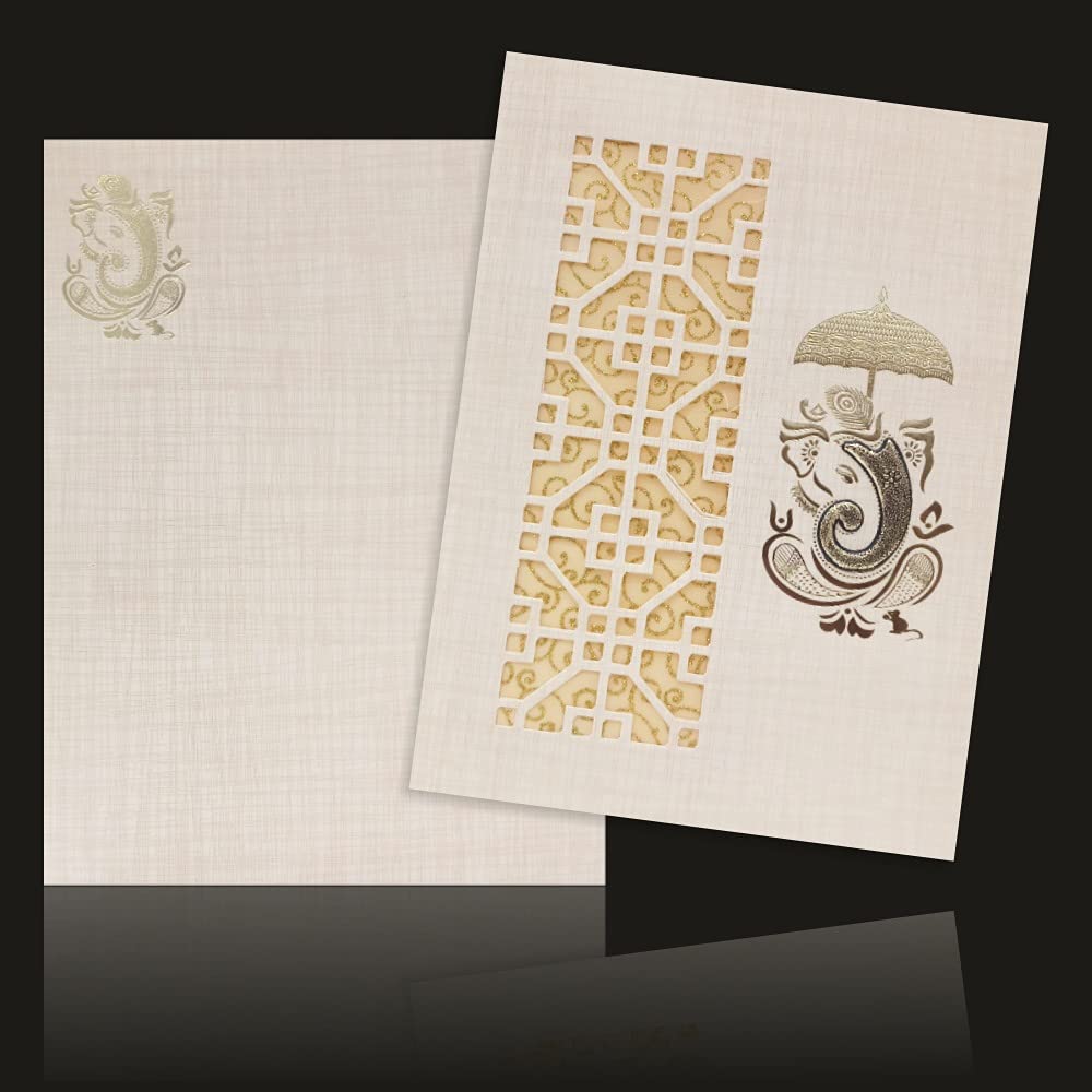King of Cards Gold Foil Ganesha Wedding Card 29.00 X 23.00 Cm (Set of 50) (Peach)