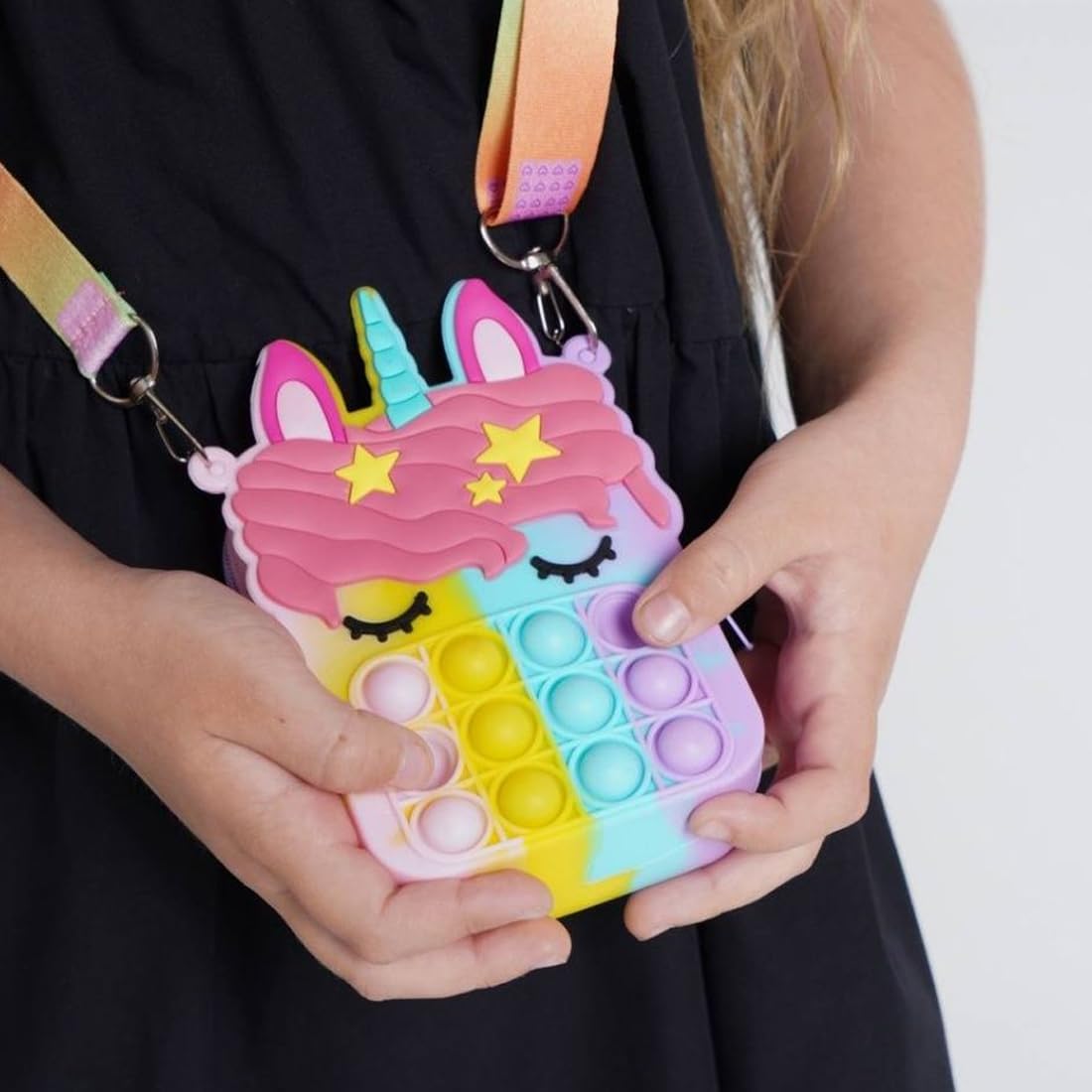 Borsa Pop It Per Bambina Con Unicorno Arcobaleno - Tracolla E Manico - 14x12,5 Cm