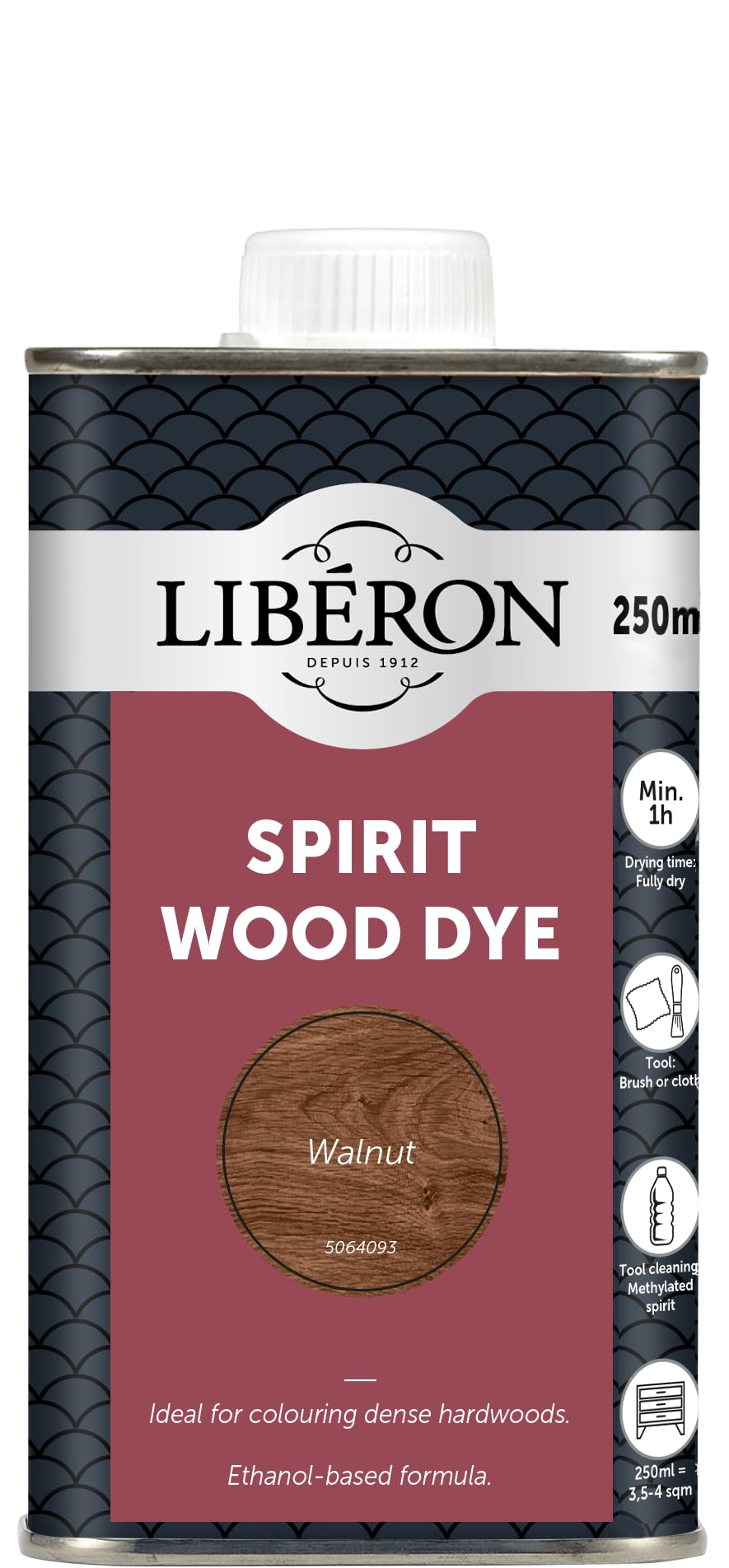 Libéron Spirit Wood Dye – Ideal for Dense Hardwoods – Quick Drying - Rich Colour - Intermixable Shades - Great for Antique Restoration - Walnut - 250ml
