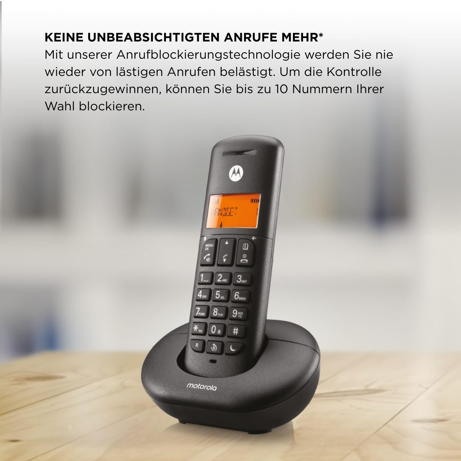 Motorola Voice - E201 Digitales Schnurlostelefon, Anrufüberwachung, Fernzugriff, Bitte-Nicht-stören-Taste, Freisprecheinrichtung, Schwarz