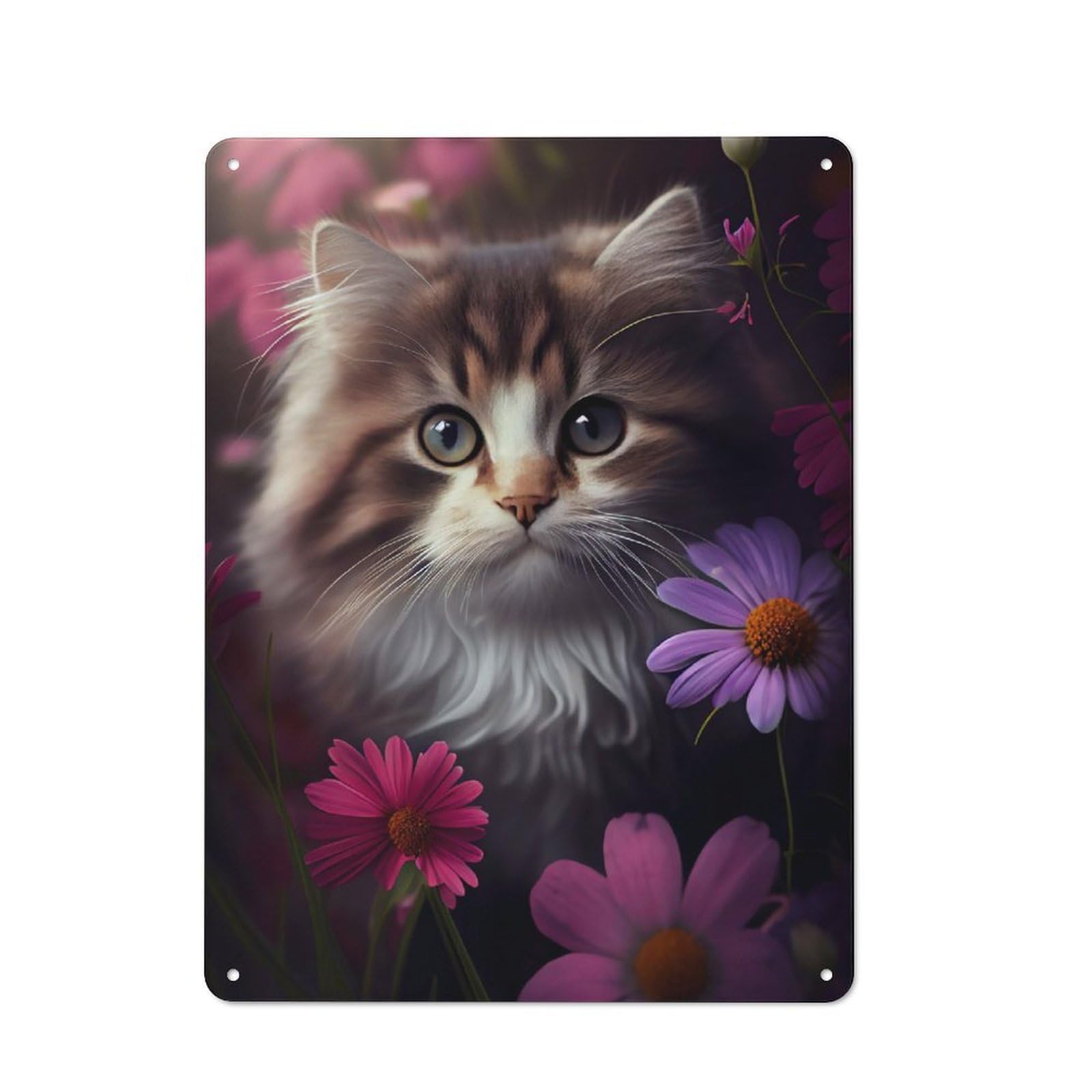 Junmoney Cat Flower Retro Retro Metal Sign 40X30cm Featuring Garage Wall Decor For Garage, Hobby Room, Office Or Man Cave