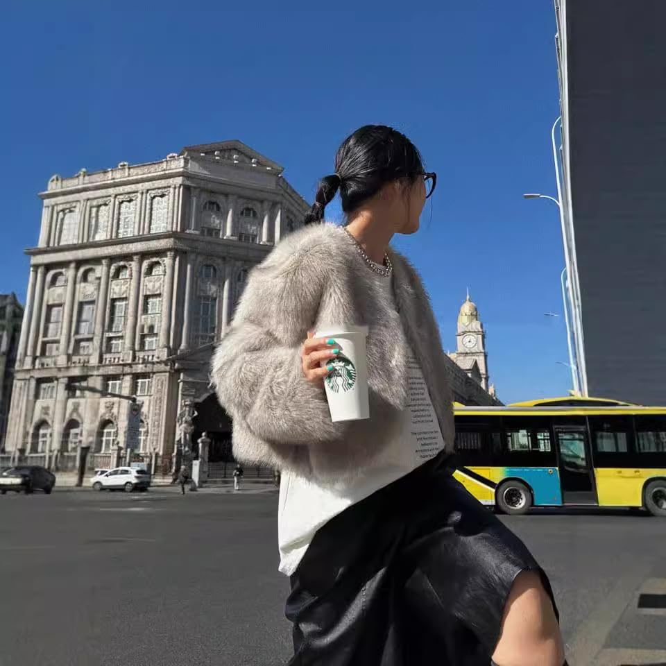 Women's artificial fur coat, winter thick warm jacket, fluffy plush cardigan3