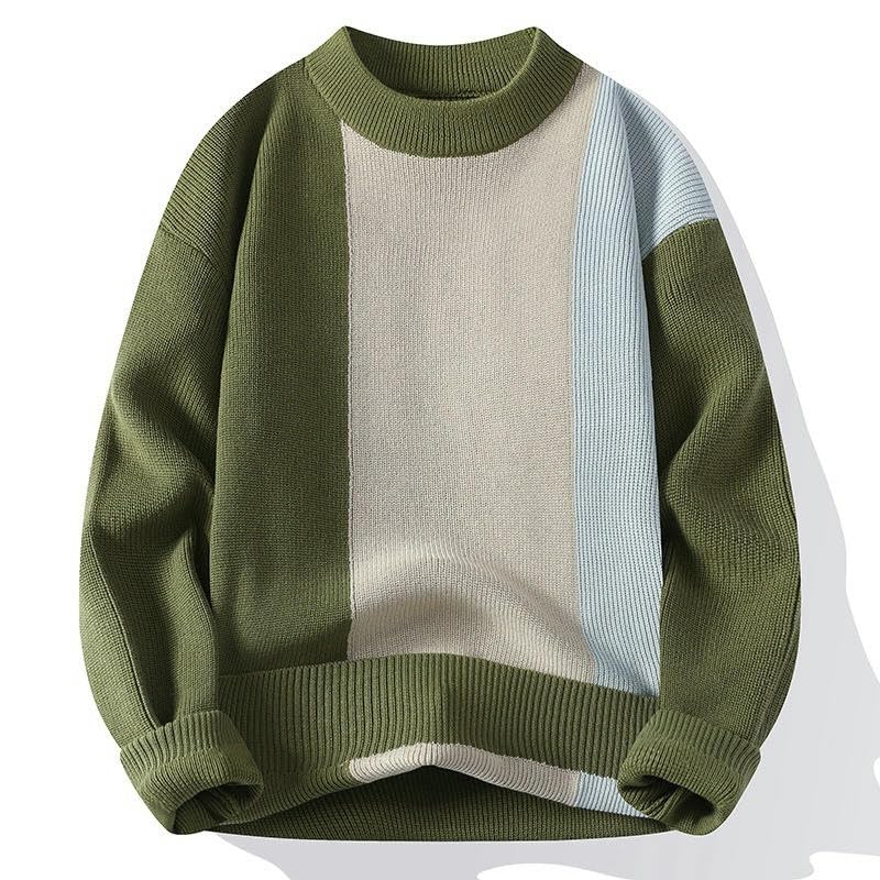Pull à col rond patchwork homme coupe ample pull chaud hiver vêtements tendance décontractés - 3