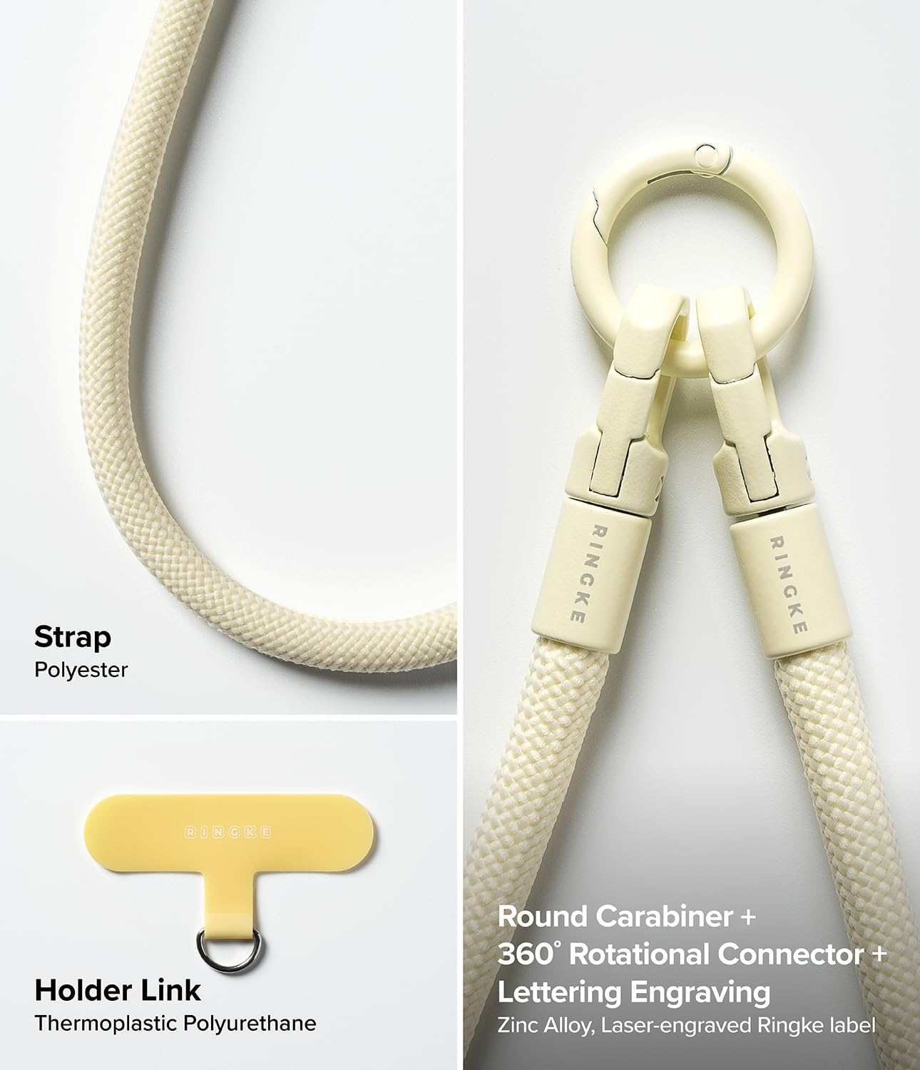 Ringke Holder Link Flow Hand U-Type for Phone Lanyard, Lightweight Soft Adjustable Wrist Strap with Tether Tab for Women, Men