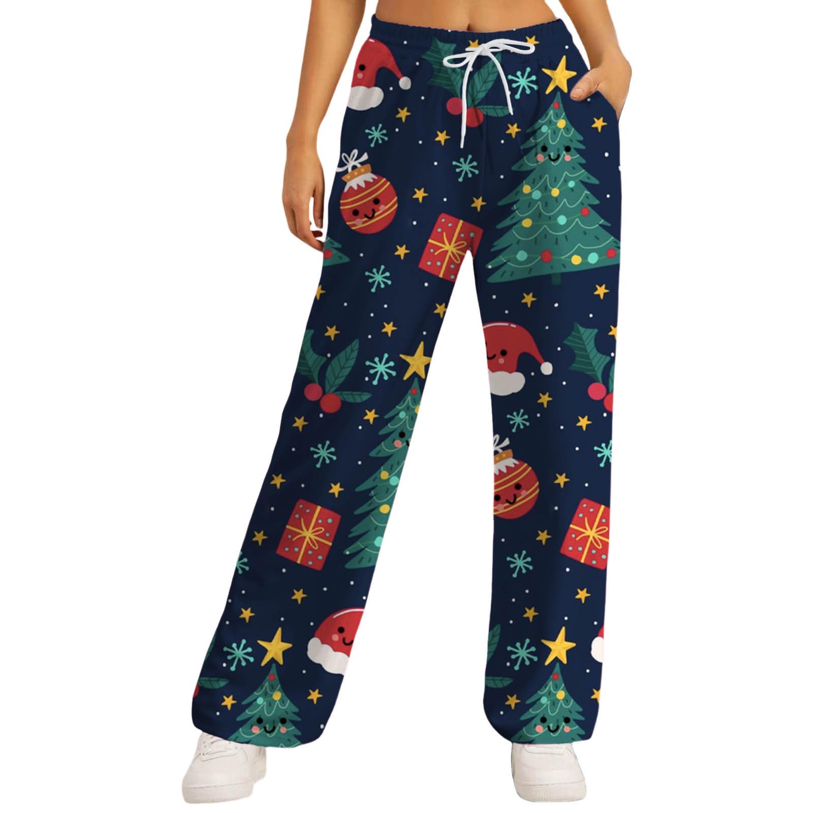 Pantalon Chandal Mujer Chandal Ancho Jogger Pantalones Casuales Femeninos Tiro elástico cordón Estampado Yoga Deportivo Bolsillos Laterales Ajuste cómodo