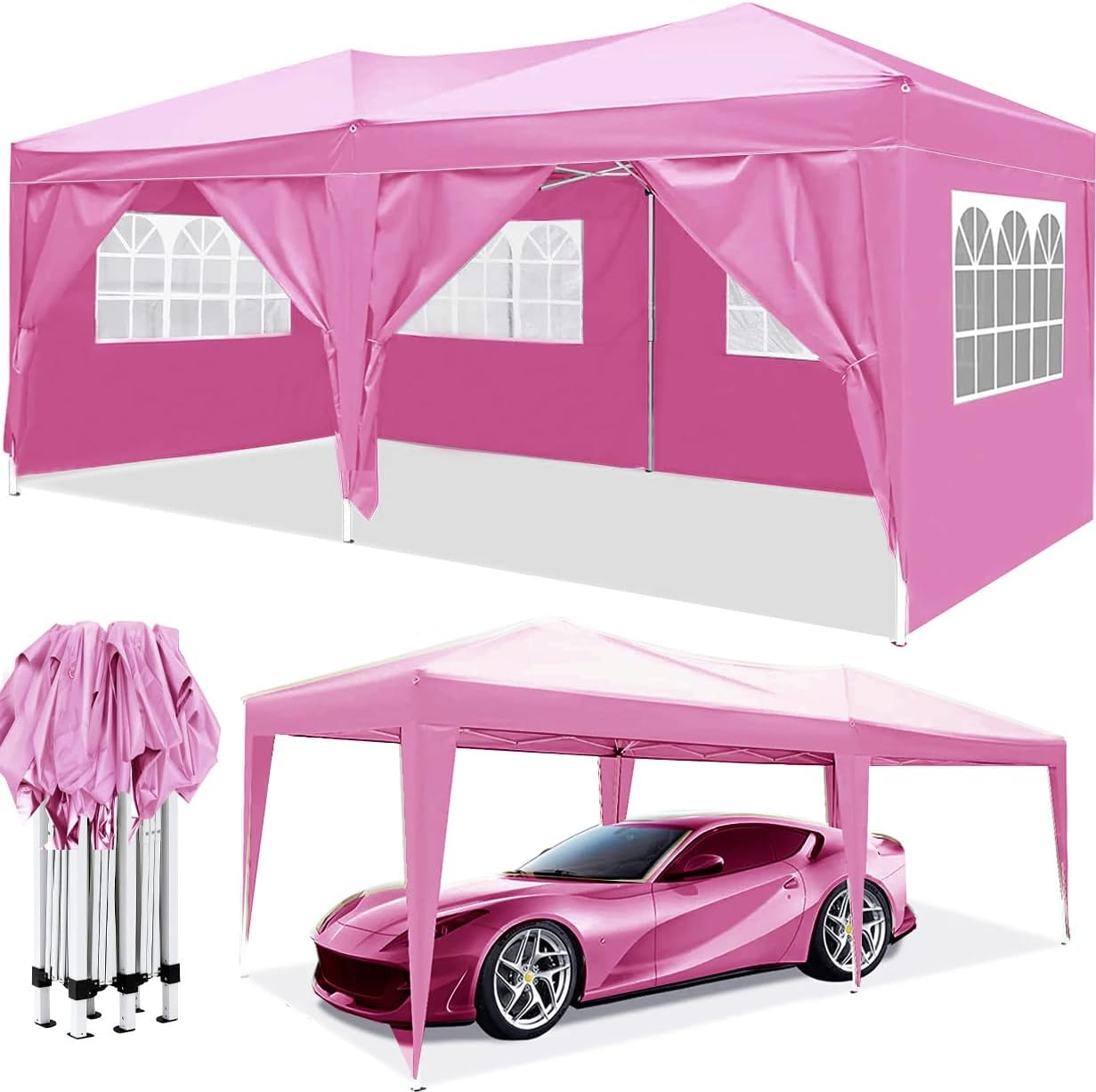 10x20 Pop Up Canopy Tent with 6 Removable Sidewalls, Heavy Duty Commercial Instant Canopy, Portable Folding Party Tent with Storage Bag & 4 Weight Bags for Wedding, BBQ, Events (White)