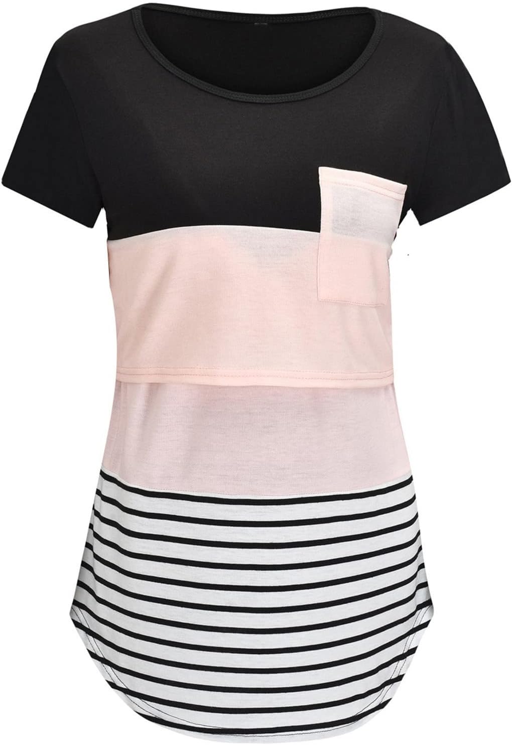 Womens Maternity Short Sleeve Crew Neck Striped Printed Tops T Shirt for Breastfeeding 3 Pack Long Seamless Tops for Women (Grey, XXL) : Clothing, Shoes & Jewelry