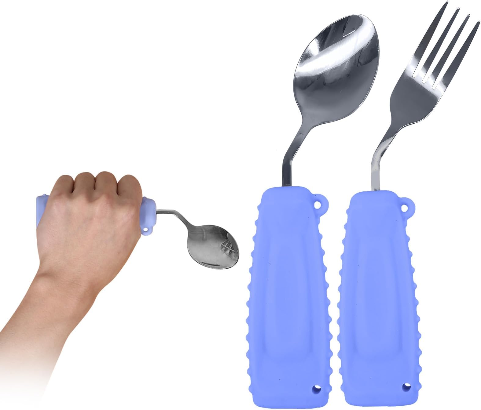 Ehucon Adaptive Utensils Angled Spoon and Fork for Hand