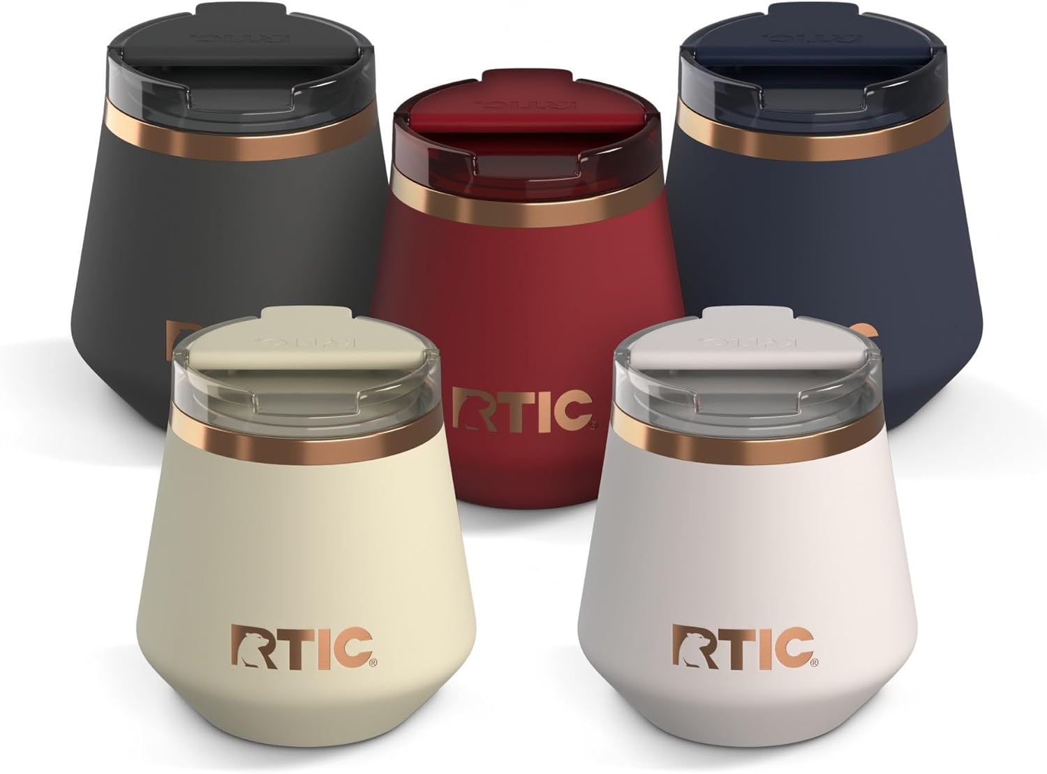 RTIC Happy Hour 8oz Lowball Tumbler 5 Pack Bundle, with Lid, Ceramic Lined, Insulated, Stainless Steel Metal, Portable Travel Cup for Cold Drink, Multi-Color