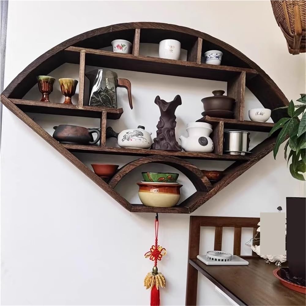 Fan-Shaped Floating Shelves, Wooden Shadow Box Display Shelf, Multi-Slot Trinket Shelf Wall Mounted Home Decor for Living Room, Office(Small)
