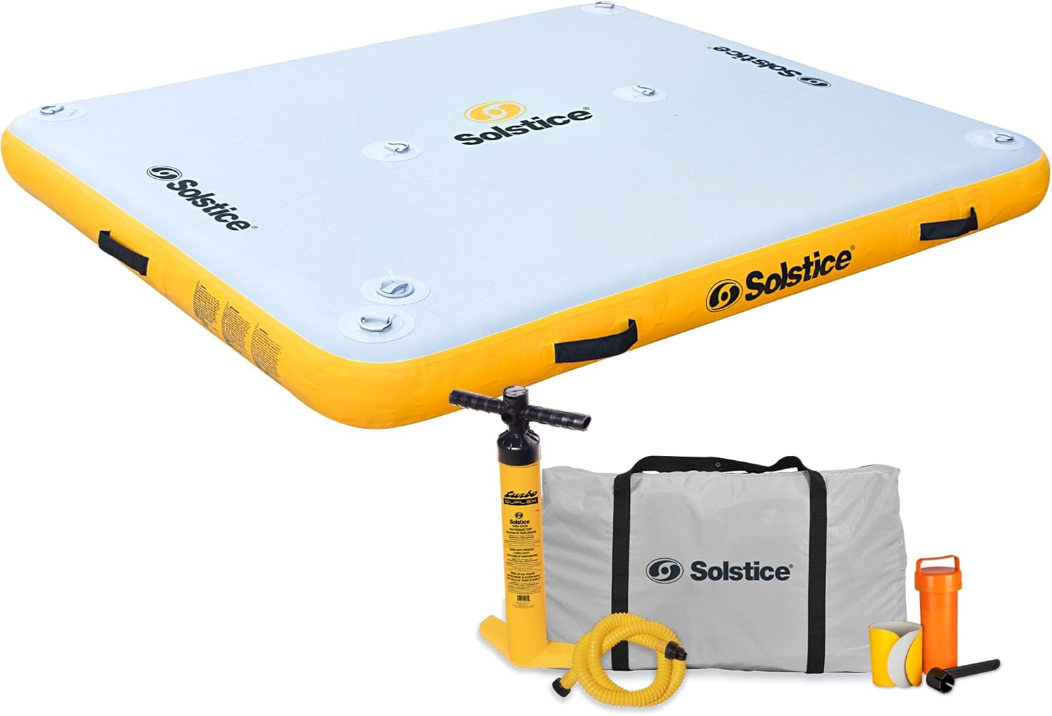 SOLSTICE Original Floating Inflatable Dock Platform 6 to 10 Foot Floats for Lake Boat Pool Ocean | Water Mat Swim Deck Raft for Multiple Adults Kids Dogs | Dropstitch 6-8 Inch Thick W/Bag-&-Pump 6 X 5