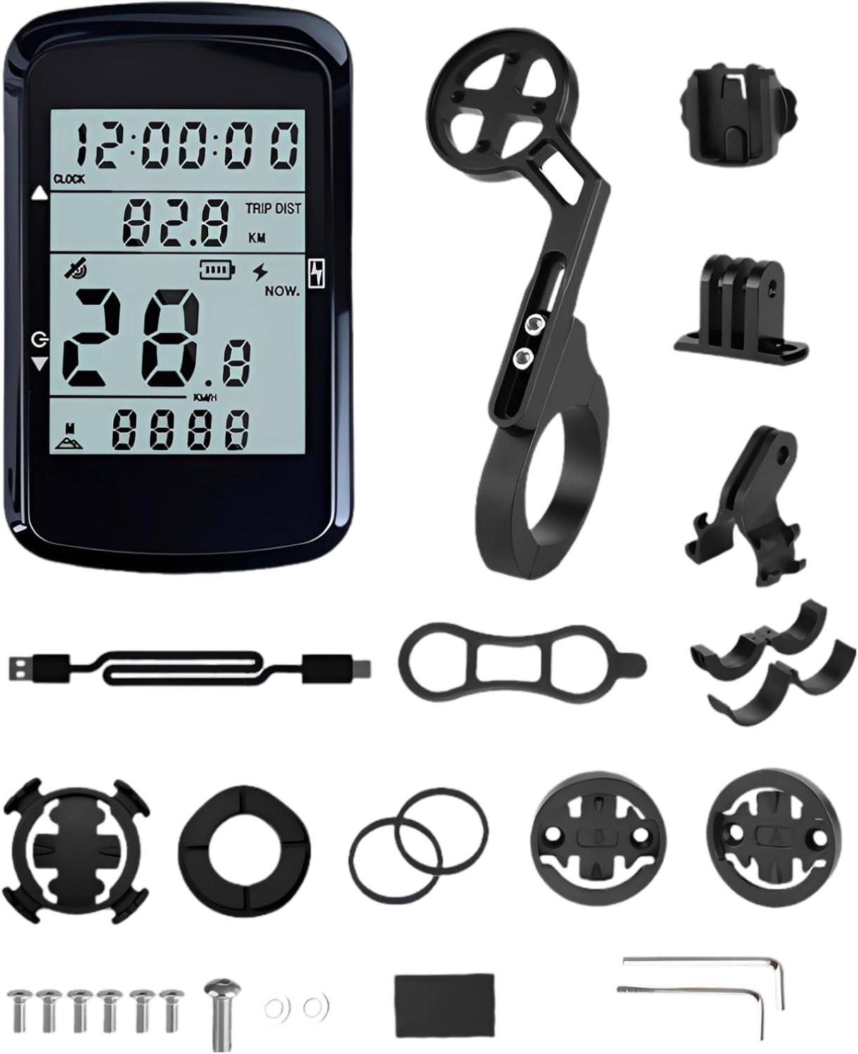 Cycling Speedometer Odometer GPS Computer, Wireless with Real-Time Display, Accurate Positioning, Ipx7 Waterproof, Easy Data Sync Via, Type-C Charging, Includes Bracket