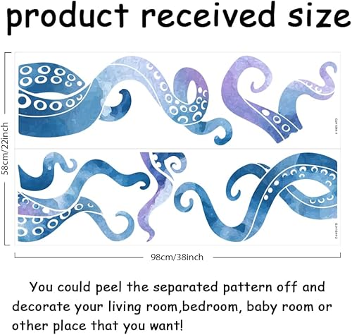 Miniatura 2 de SUPERDANT Calcomanía de pared de tentáculos de pulpo azul, decoración de pared de monstruo marino, calcomanías de despegar y pegar, mural de arte de