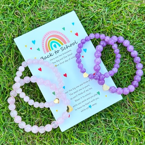 HTH Back to School Bracelets Matching Heart Mommy and Me Wish Strings Bracelet Set First Day of School Gifts (Purple) by HTH - Used condition - Image 4