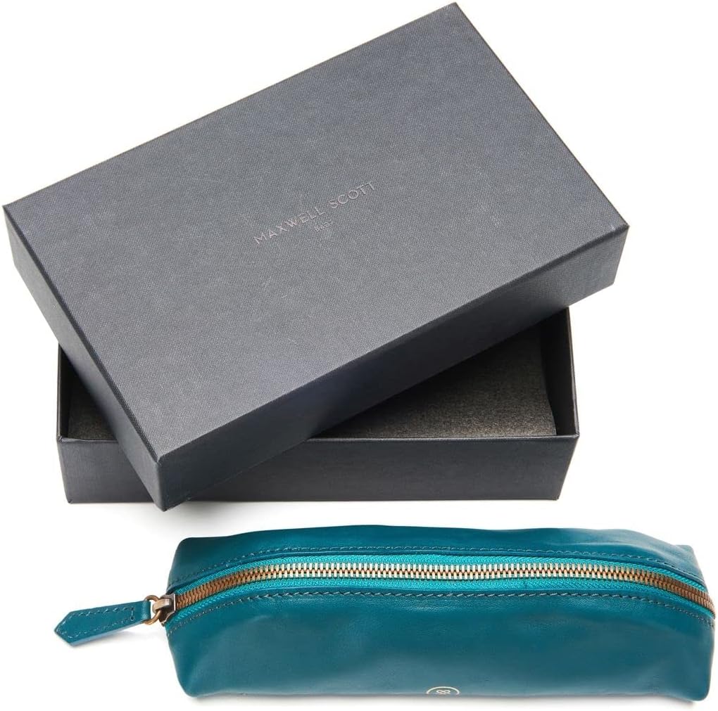 Maxwell Scott - Womens Luxury Soft Leather Pencil Pen Case - Made from Premium Full Grain Hides -The Felice Nappa Petrol Blue
