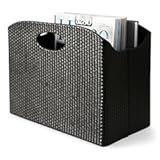 Black Magazine Holder - Woven Leather Magazine Basket with Handles - Stylish Rack for Floor or Table - Perfect for Coffee Table, Side Table, Living Room, Reception Desk, or Bathroom