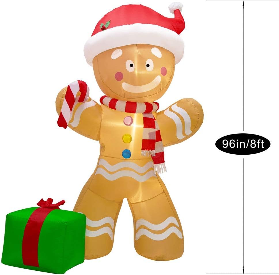 DR.DUDU 8 FT Christmas Inflatable Gingerbread Man with Led Lights, Blow Up Self-Inflatable for Christmas, Party Indoor, Outdoor, Yard, Garden, Lawn Dcor.