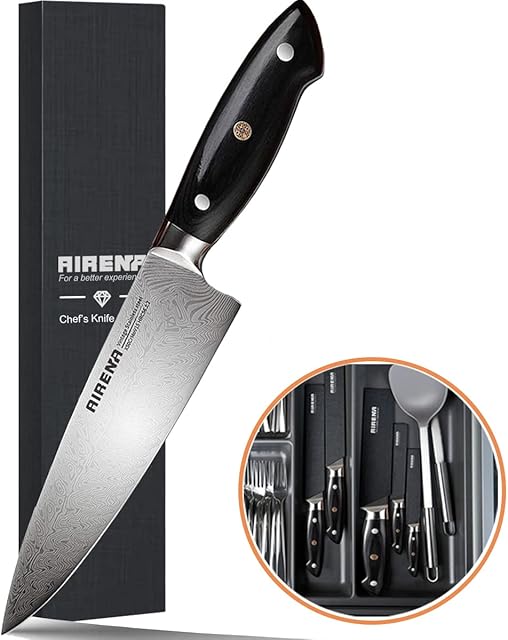 AIRENA Chef's Knife - 8 Inch Pro Kitchen Knife, German Stainless Steel Professional Kitchen Knives with Ergonomic Handle, Ultra Sharp-Best for Home Kitchen and Restaurant