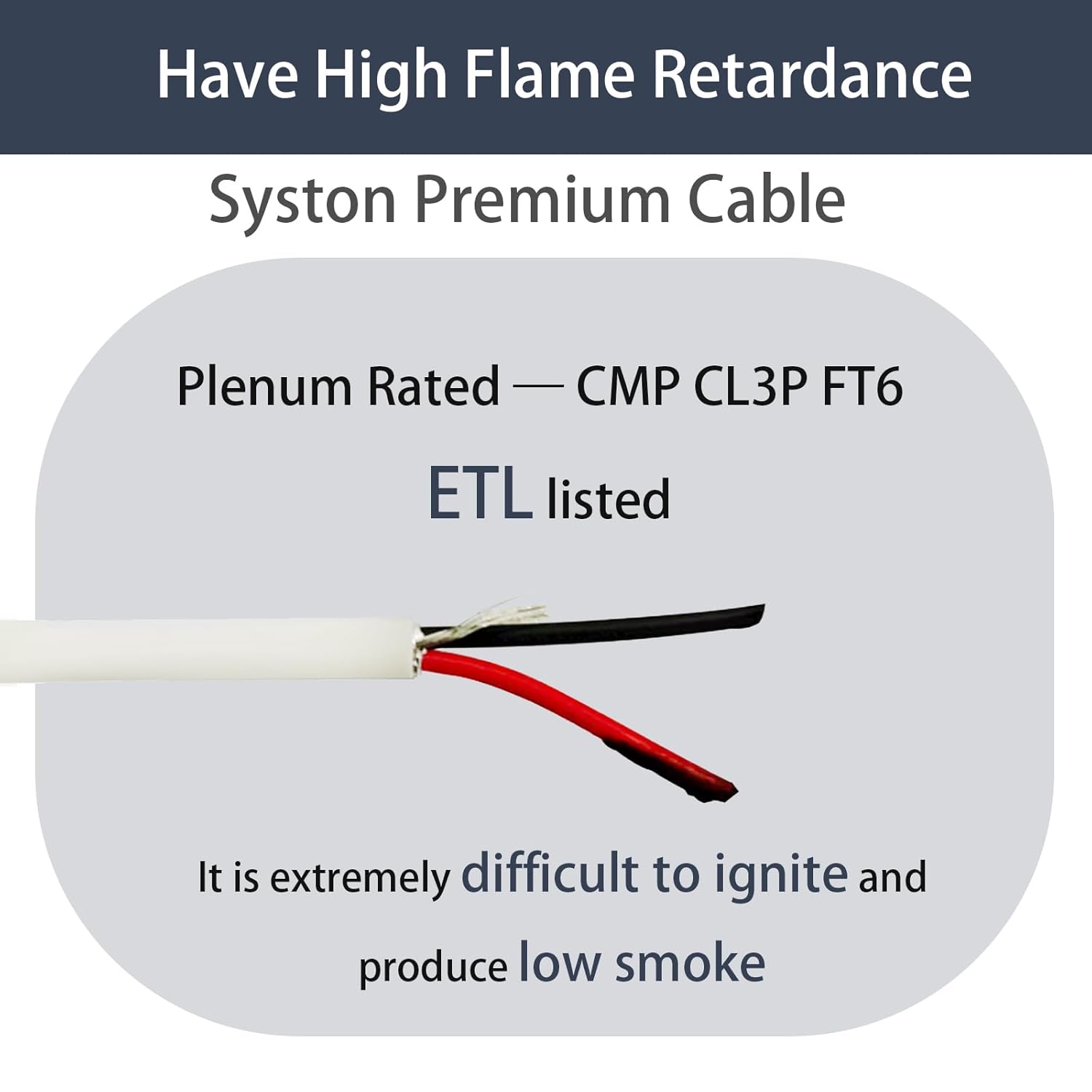 18/2 Fire Security Alarm Control Cable Wire, CMP/CL3P Shielded Copper Stranded ETL,RoHS for Door Bell & Burglar System, Fire Detector, Security Station,Indoor Low Voltage Use, 200feet