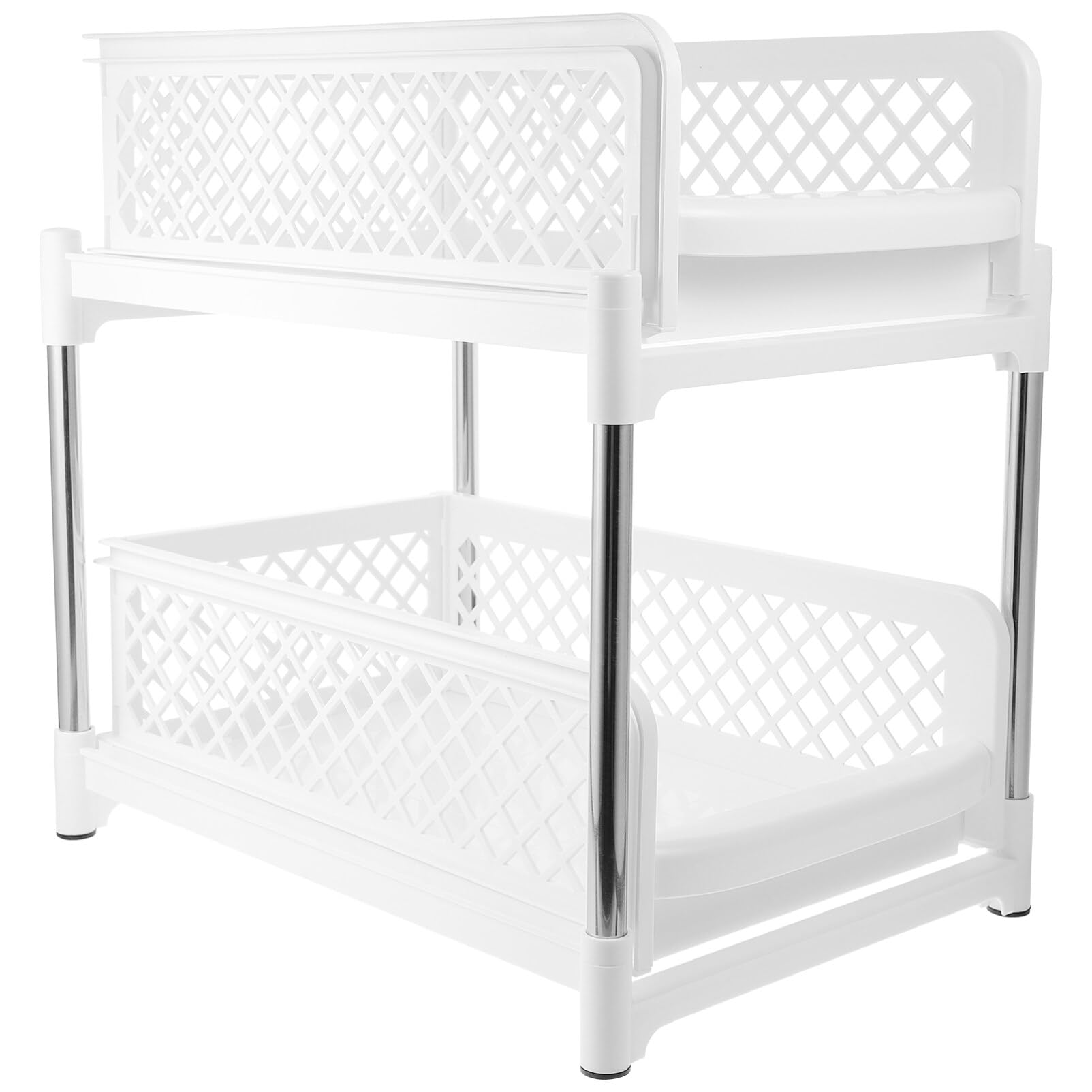 Organizer Estraibile a 2 Livelli Bianco per Mobiletto Bagno Sotto Lavandino