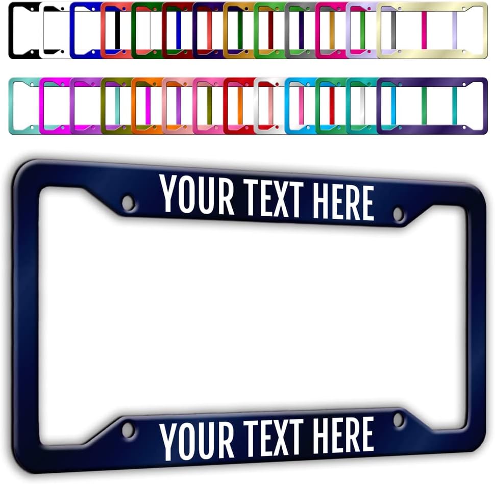 - Personalized License Plate Frames Custom License Plate Holders 4 Holes Text Customizable Design 27 Color Metal Chrome Car Tag Sign Gift for Men Women Front or Back of Car Truck 6.3"x12.2"
