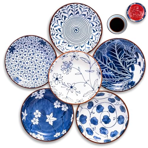 6 Stück Keramik Dipschalen Keramik Untertassen Kleine Teller Untertassen Stapelbar Mini Sojasauce Schälchenn für Dessert Sushi Snack Soja (Style 2)