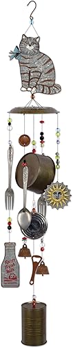 Sunset Vista Designs 92399 Farm Cat - Campanilla de viento de metal, galvanizada