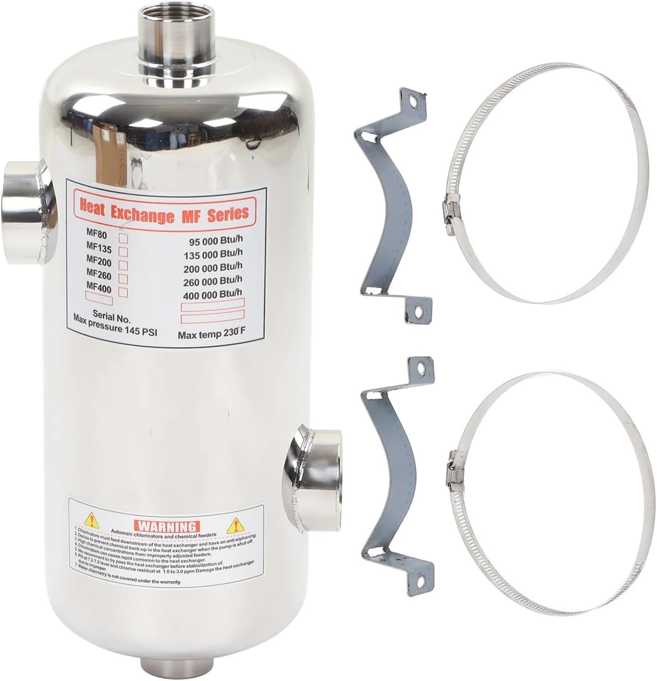 40KW Stainless Steel Pool Heat Exchanger, Salt Water Resistant Swimming Pools Thermostat for Spa and Solar Heating Applications Fast and Efficient