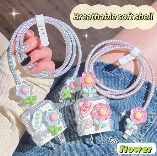 Protector de cable para iPhone diseño 3D de flores kawaii con borde ondulado 6