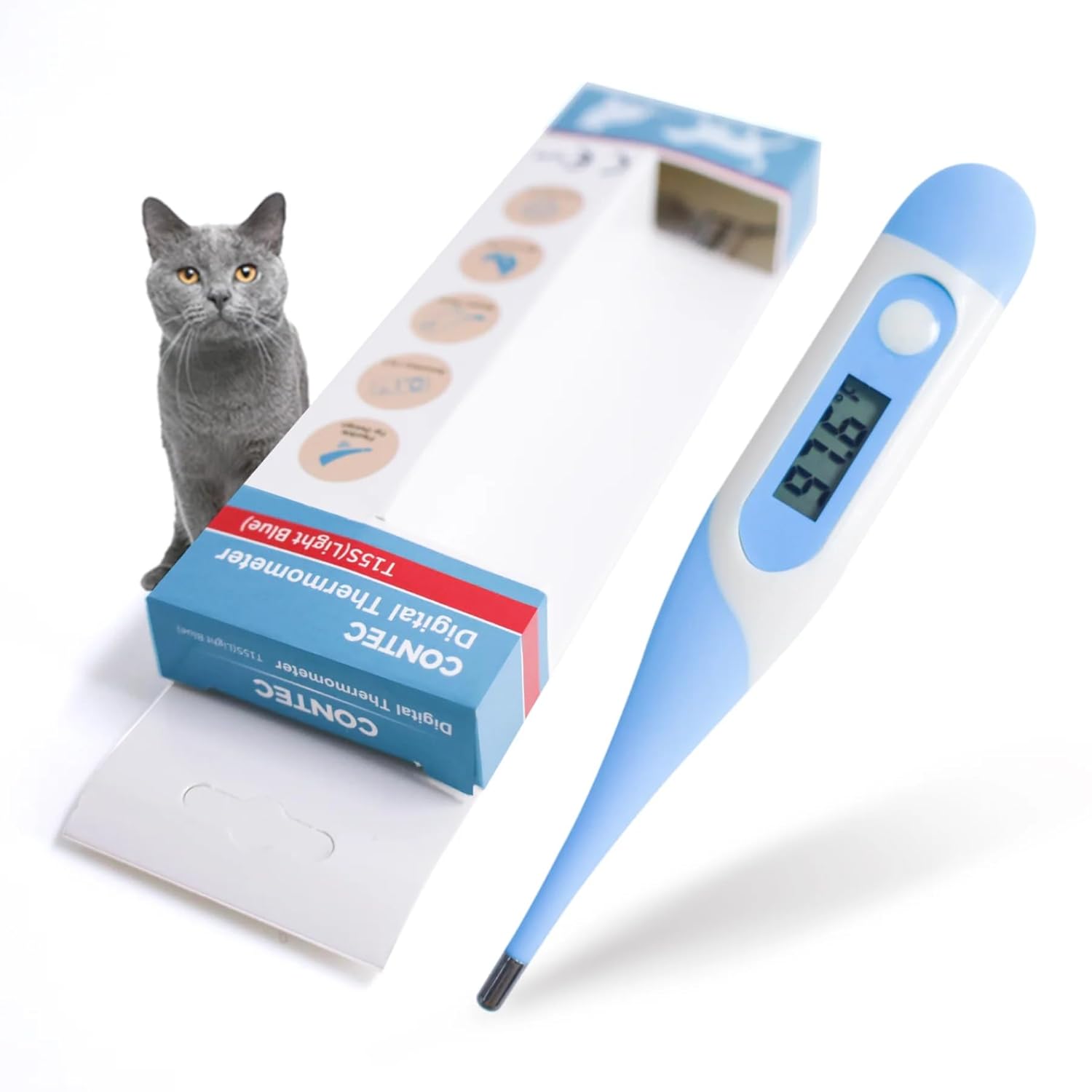 CONTEC Waterproof Digital Pet Thermometer for Dogs Cats Sheep - Fast Accurate Soft Tip Vet Animal Thermometer