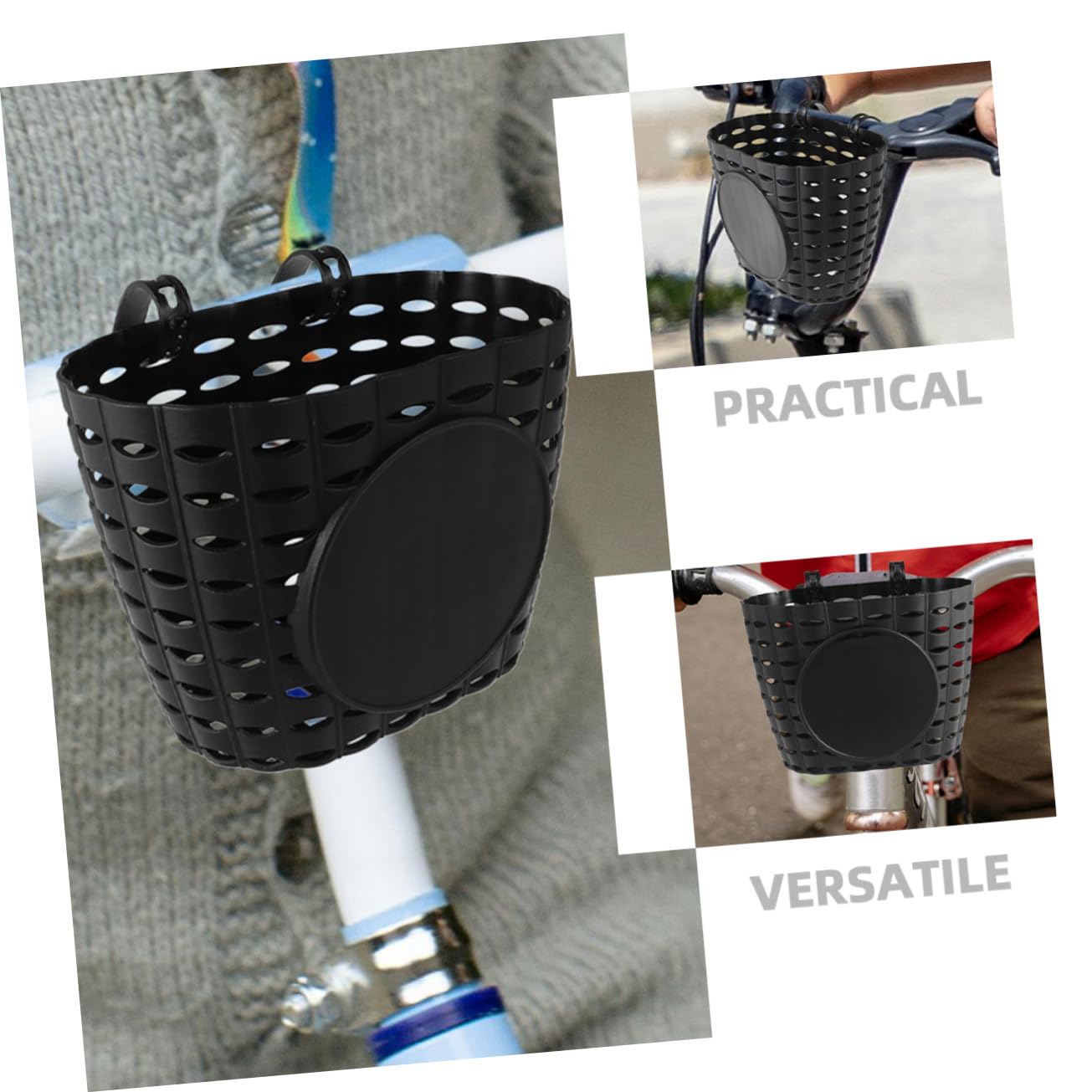 Cesta de Bicicleta para Niños de Plástico Negra Desmontable con Correa Ajustable para Accesorios de Bicicleta Cómoda y Segura