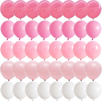Pink and White Balloons, Pack of 60PCS Dusty Light Pastel Pink White Bow Balloon, Baby Pink Latex Balloon for Girls Women Kitty Birthday Wedding Bridal Baby Shower Cat Theme Party Decorations Supplies