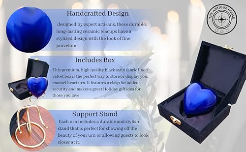 Blue Cremation Urn for Ashes Keepsake Heart Urn with Black Box and Brass Stand Mini urn for Your Loved one Adult & Funeral Burial for Adults and Infants - Image 2