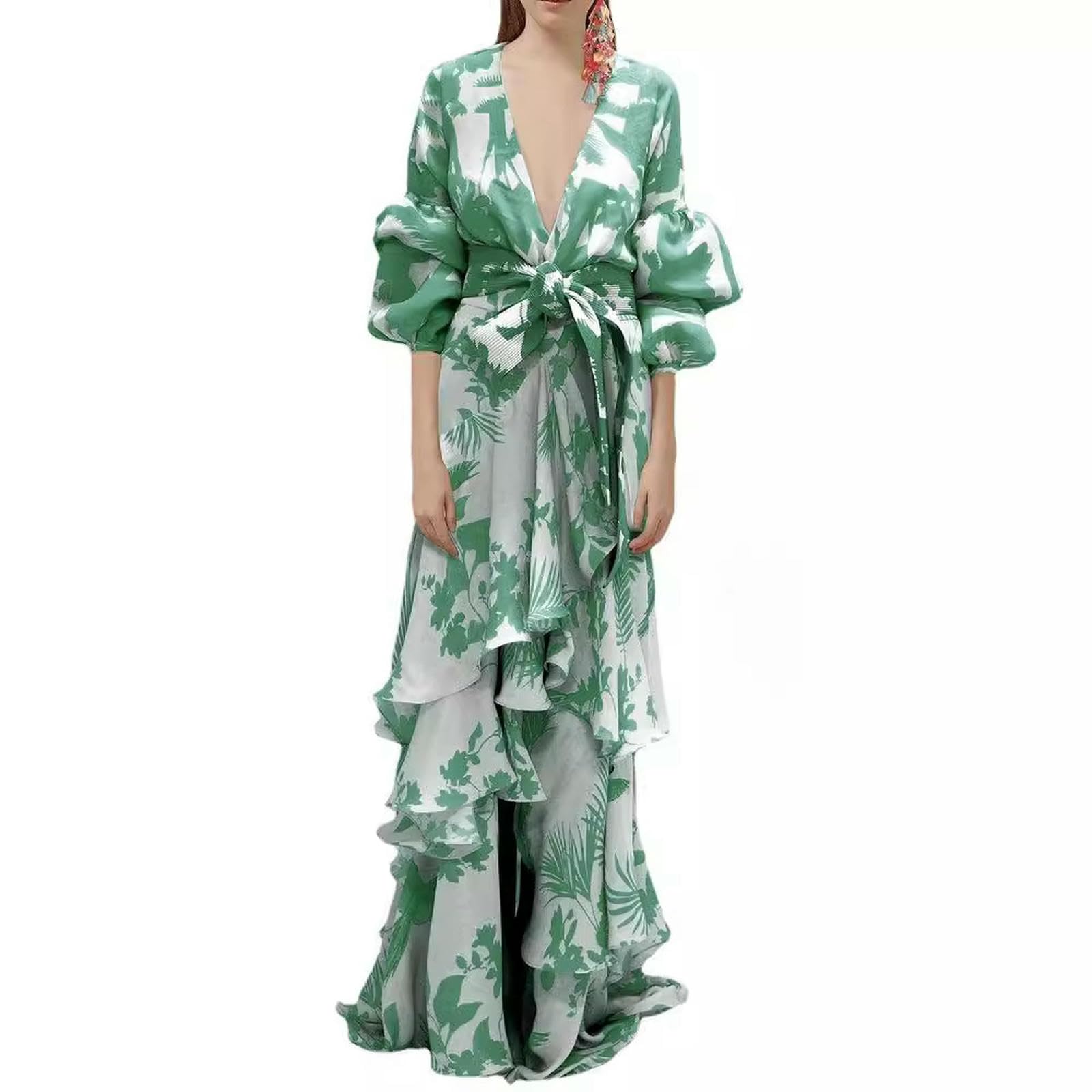 Robe De Mode À Imprimé Floral pour Femmes-Vert-l