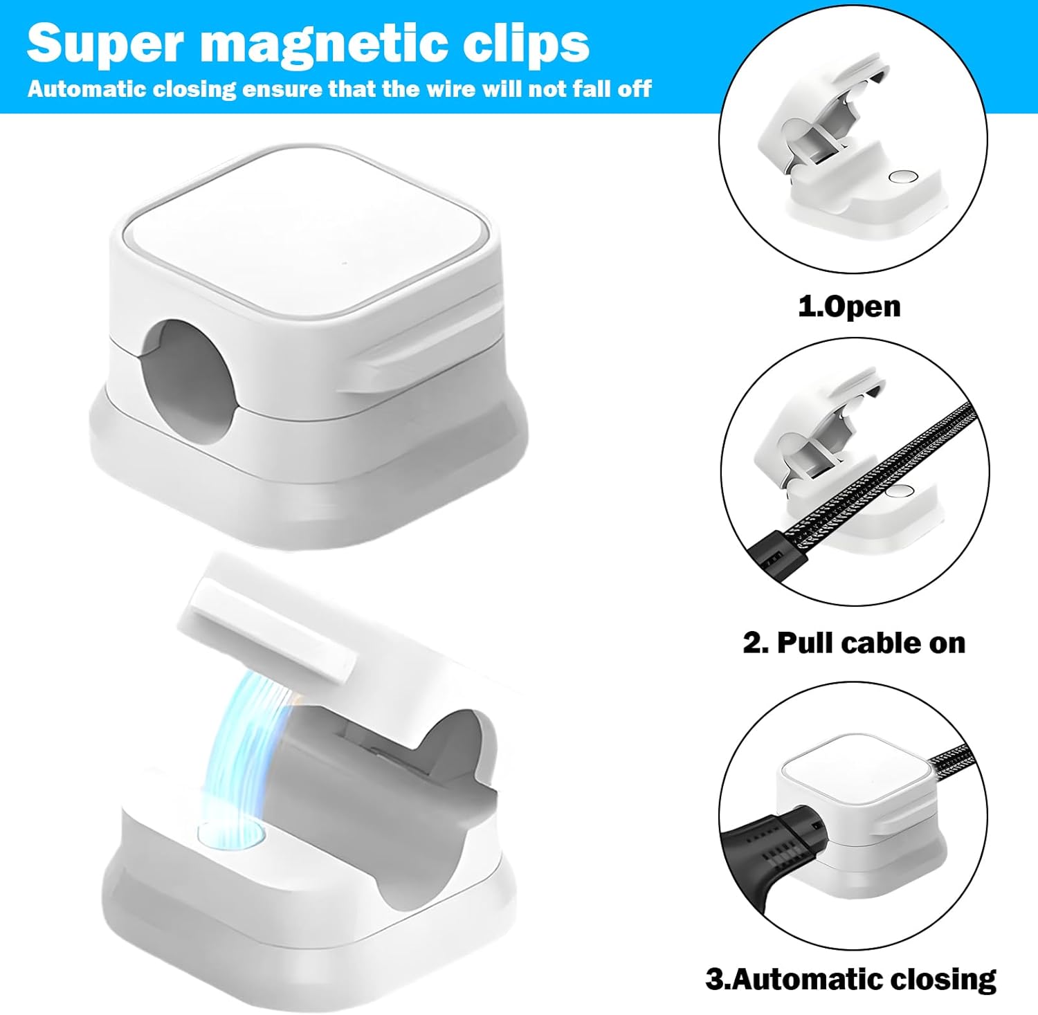 24 Pcs Cord Organizer Holder,Magnetic Cord Organizer,Easy Adhesive Phone Charging Cable Keeper,for Home Office Desk Phone Car Wall Desktop Nightstand(White) - Image 3