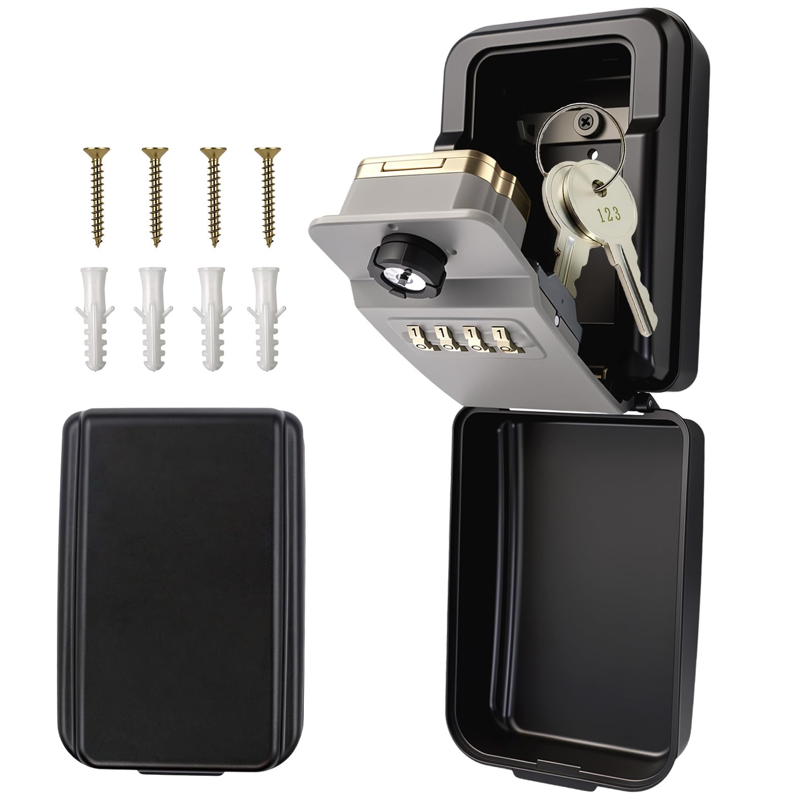 4 Digit Key Safe Wall Mounted, Heavy Duty Weatherproof Lock Box with 2 Keys