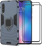 XIFAN Xiaomi Mi 9 Funda [Robusto] Anillo Met?lico Soporte [Funciona con El Montaje De Coche Magn?tico] Case Carcasa, Azul + 2 Piezas Protector de Pantalla