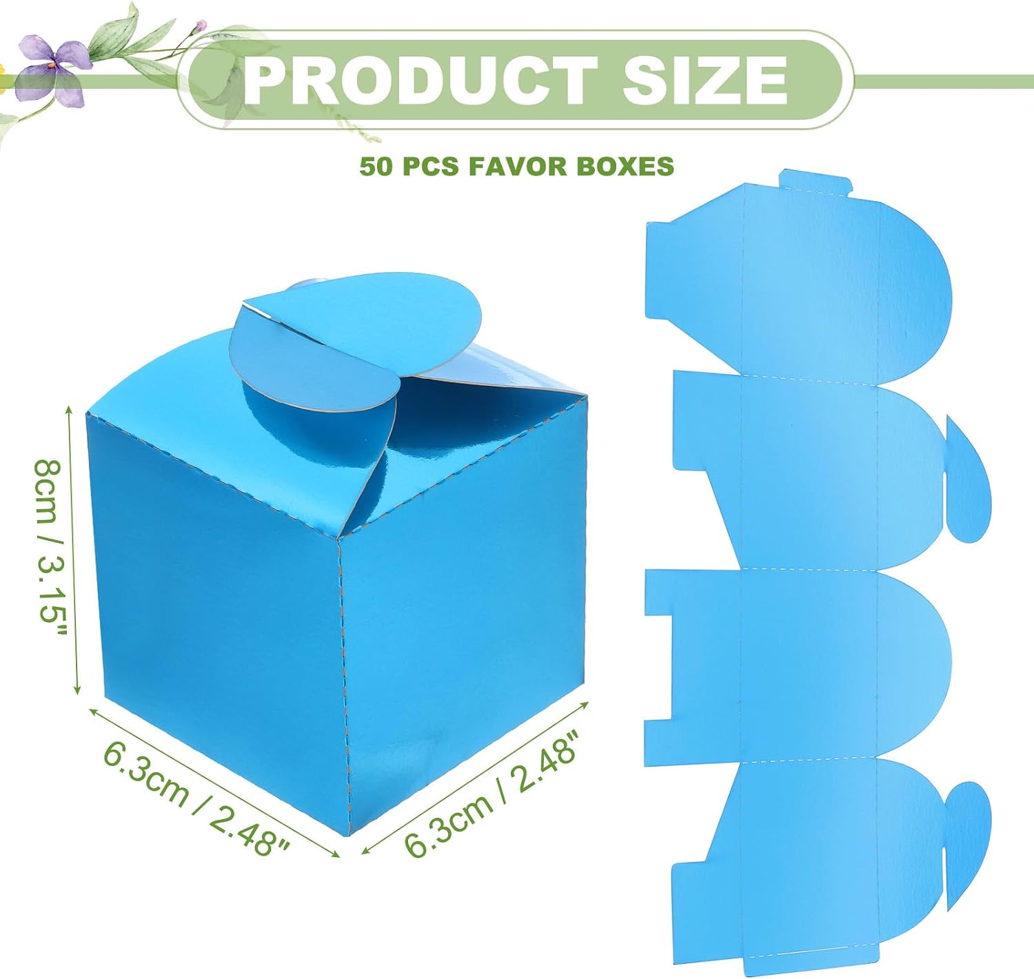PATIKIL 2.48x2.48x3.15 Inch Favor Boxes, 50 Pcs Candy Party Gift Boxes for Wedding Mother's Day Easter Anniversary Christmas Graduation Celebration, Reflective Blue