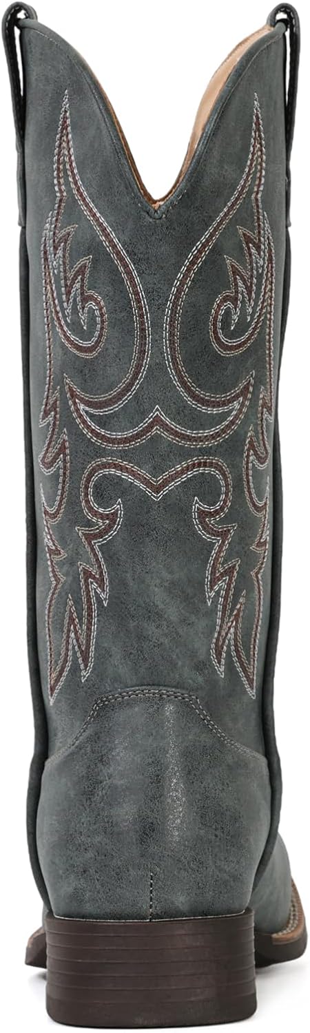 IUV Cowboy Boots for Women Mid Calf Square Toe Cowgirl Boots with Embroidery Pull On Fashion Retro Western Boot for Theme Party Country Concert