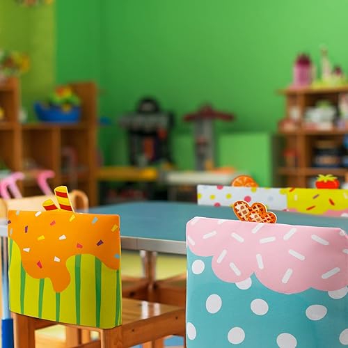 Miniatura 5 de Moukeren 6 fundas para silla escolar, fundas de asiento de cupcakes, cubierta trasera de silla de aula, fundas coloridas para sillas de comedor de