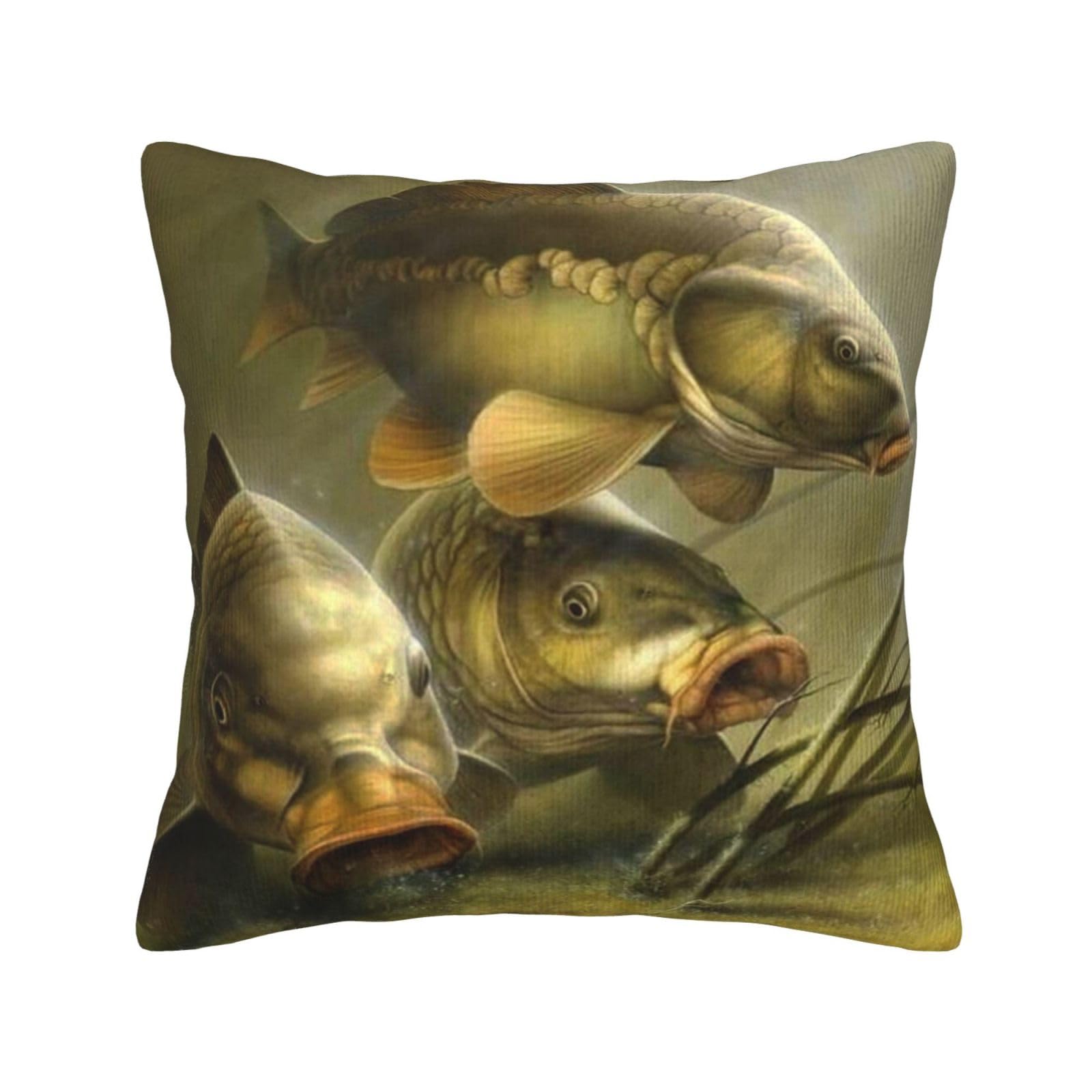 Egomed As Picture Carp Fishing Art,Pillow Cover, Decorative Throw Pillowcase Corduroy Cushion Covers For Bedroom Sofa,20 In