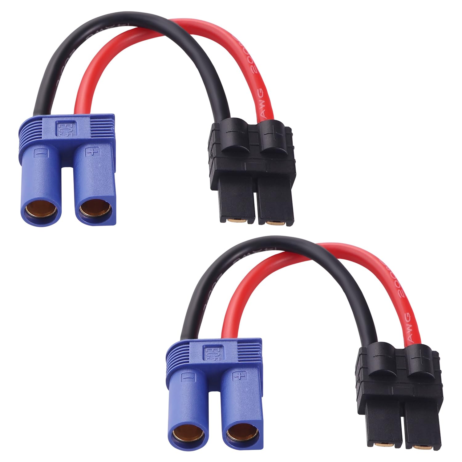 Lyeteung 2 Stücke Anschluss EC5 auf Kompatibel mit TRX, Kompatibel mit Traxxas Stecker auf Buchse EC5 Adapter, mit 10cm 14AWG Silikonkabel, für RC LiPo Akku