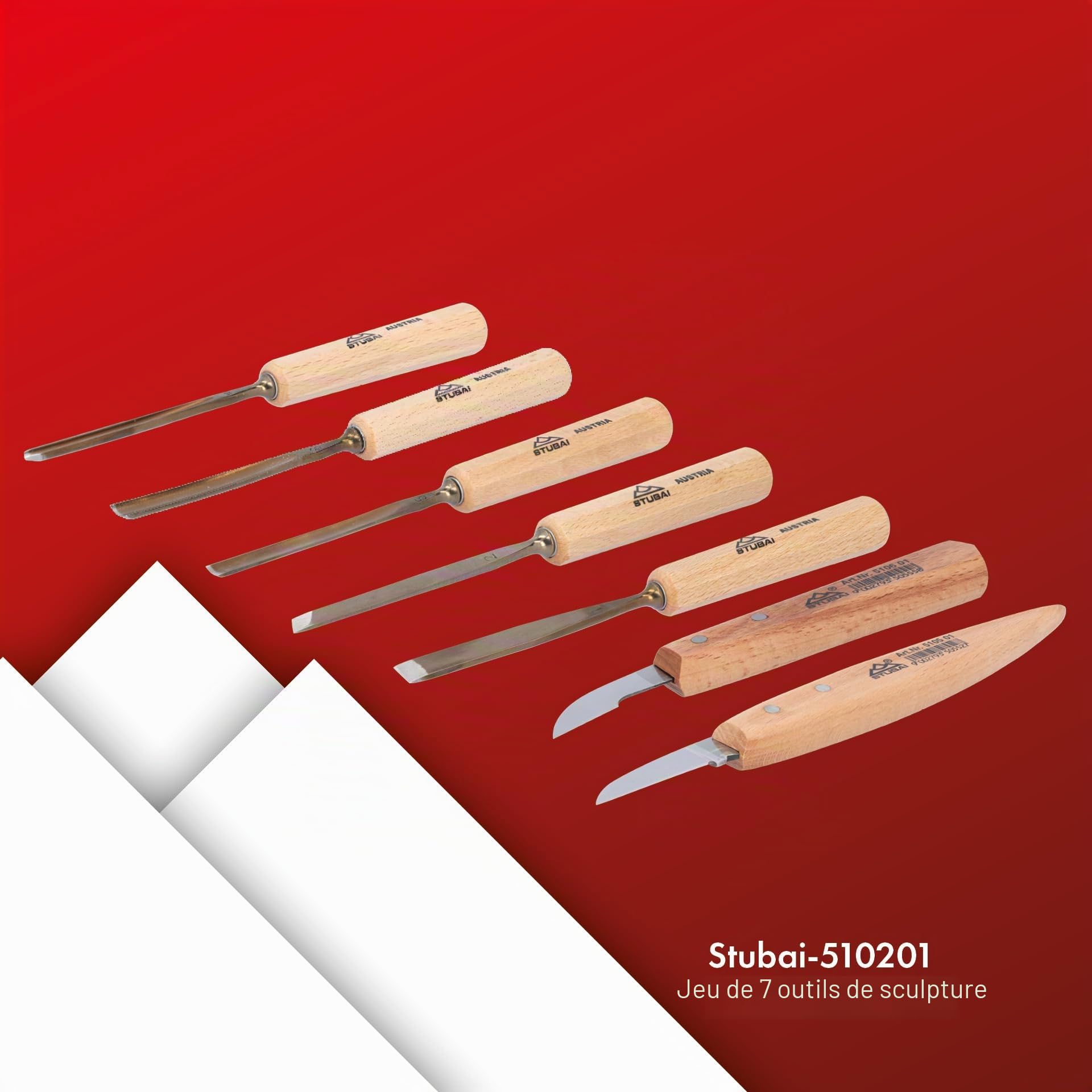 Stubai 510201 Couteaux à sculpteur, Or/beige, Set de 7 Pièces