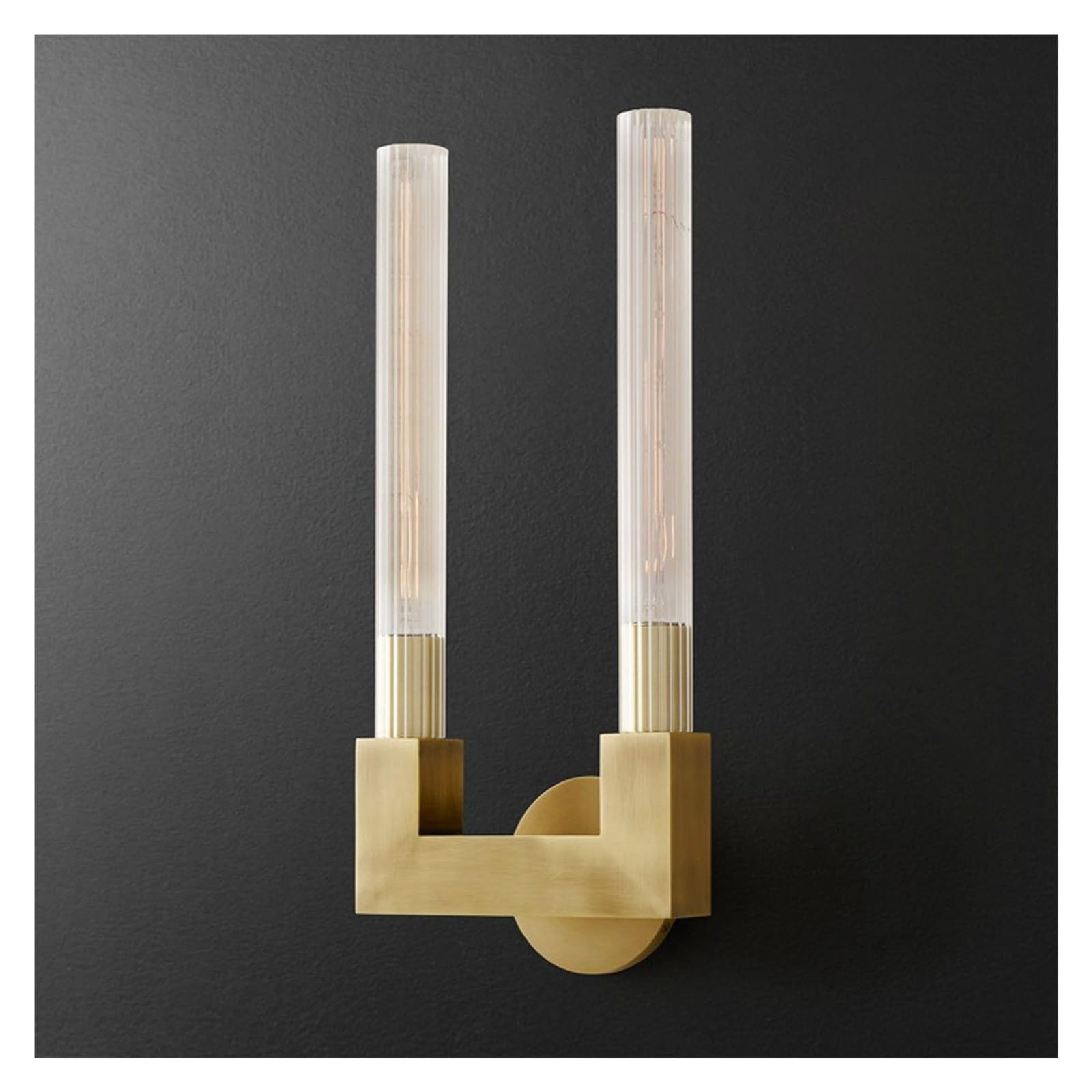 LUOYAOB Modern Wall Sconce Metal Ribbed Glass Wall Light Fixture Geometric U Shape Or Single Head Wall Lamp for Living Room Bedroom Hallway Gold Two Light Indoor Wall Lighting(Brass,2LIGHT)