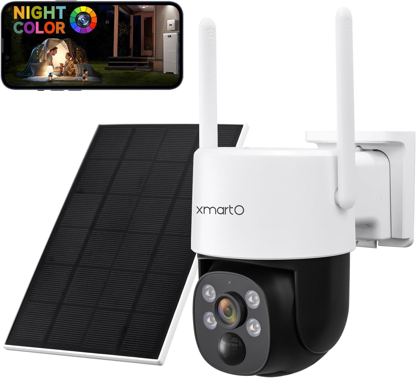 xmartO [Night Color] Super HD Solar Powered Wire-Free Home PTZ Security Camera Wireless Outdoor (Eternal Solar Power, Starlight Night Color Video, 0 Monthly Fee)
