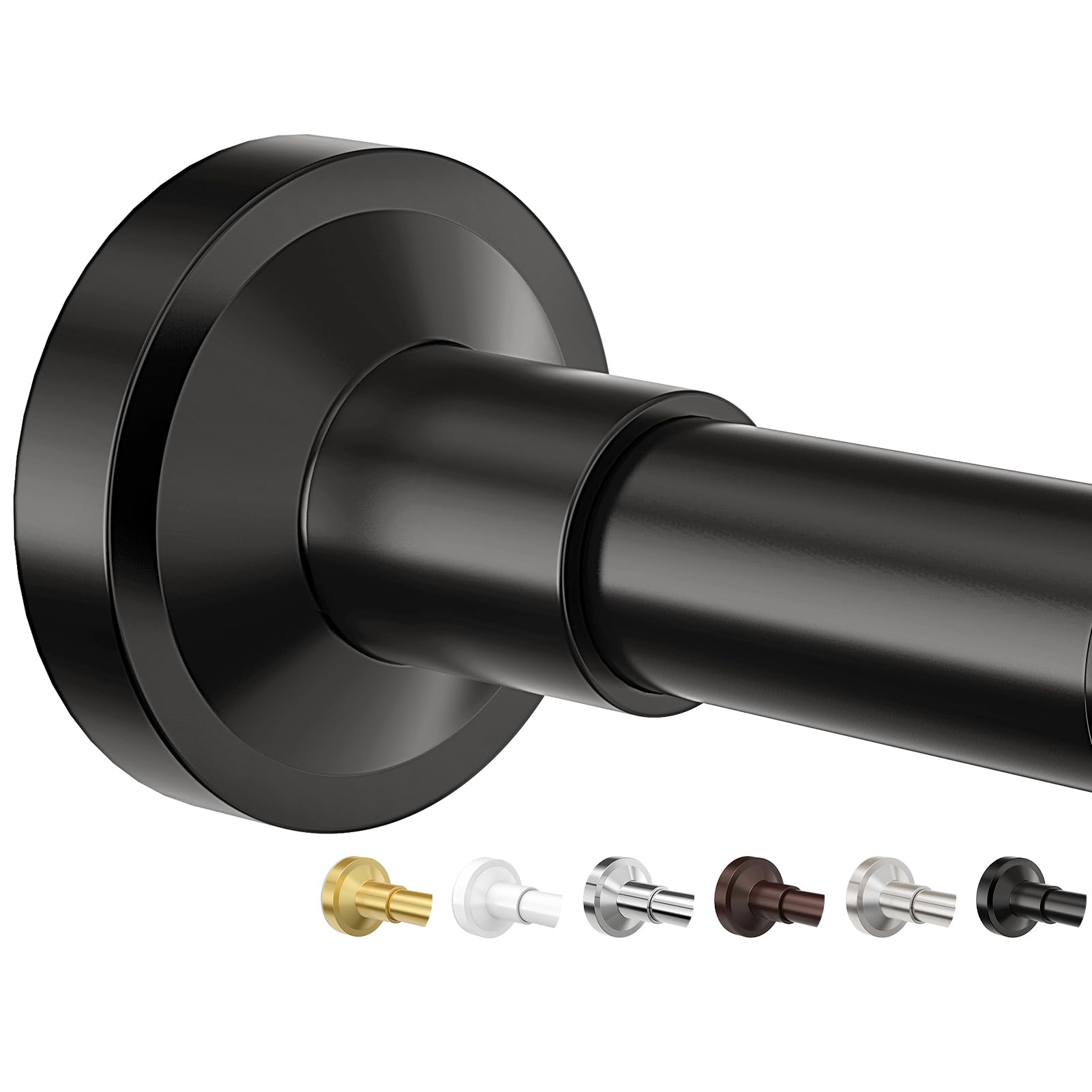 Bonpally Adjustable Tension Curtain Rod, 32-75 Inches Non-Slip Stainless Steel Shower Curtain Rod, Rust-Resistant Telescoping Rod for Bathroom, Kitchen, Dorm, RV, No Drilling, Easy to Install, Black